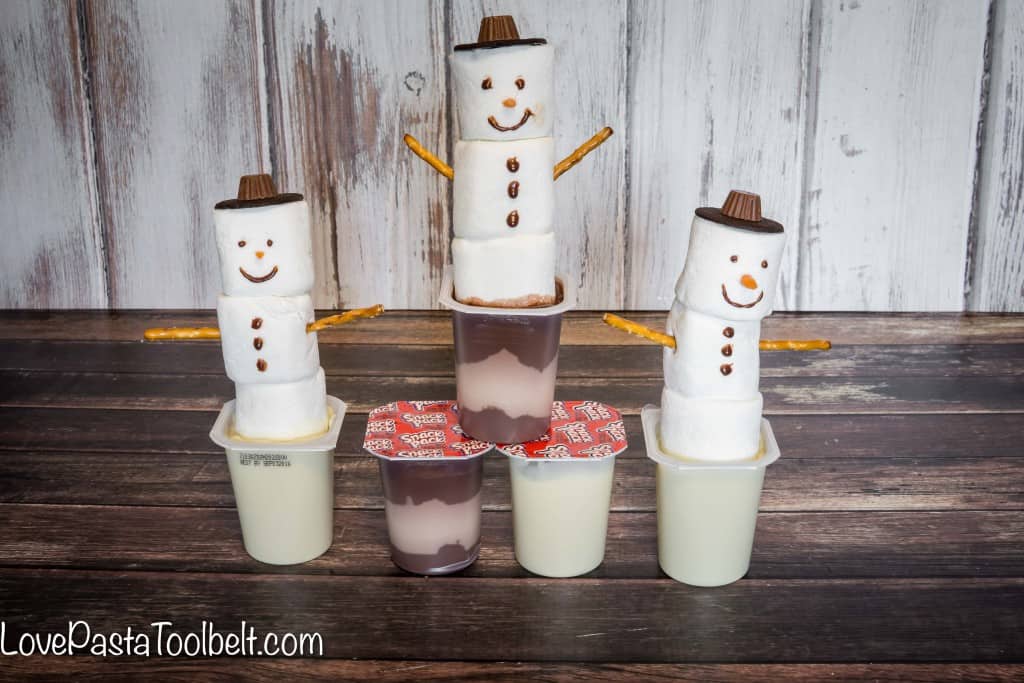 Add some fun to your pudding with these Snowmen Pudding Cups!- Love, Pasta and a Tool Belt #SnackPackMixins #ad | Desserts | Christmas | Treats | Dessert Ideas | 