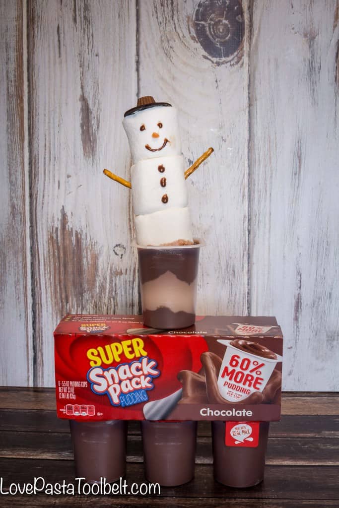 Add some fun to your pudding with these Snowmen Pudding Cups!- Love, Pasta and a Tool Belt #SnackPackMixins #ad | Desserts | Christmas | Treats | Dessert Ideas | 