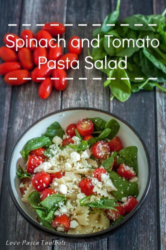 Spinach and Tomato Pasta Salad is a great summer recipe- Love, Pasta and a Tool Belt | recipes | pasta salad | dinner | lunch |