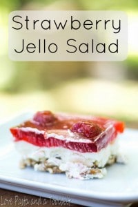 Strawberry Jello Salad is the perfect chilled summer side dish or dessert- Love, Pasta and a Tool Belt | dessert | recipes | food | salad | jello | strawberry |