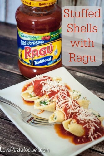 Start a new family mealtime tradition with these Stuffed Shells with Ragu- Love, Pasta and a Tool Belt #SimmeredInTradition #ad | pasta | recipes | dinner ideas | family meal time | recipe ideas |