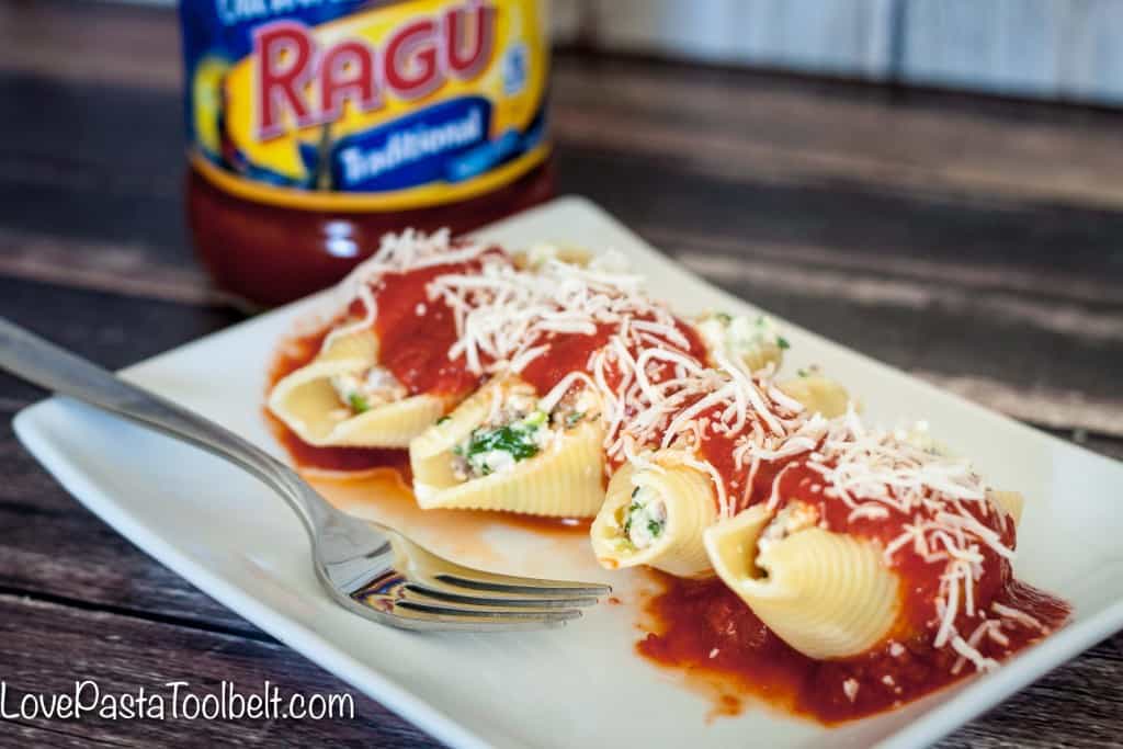 Start a new family mealtime tradition with these Stuffed Shells with Ragu- Love, Pasta and a Tool Belt #SimmeredInTradition #ad | pasta | recipes | dinner ideas | family meal time | recipe ideas | 