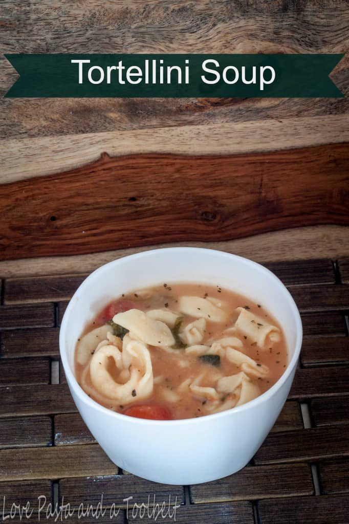 Tortellini Soup is a delicious pasta and spinach soup- Love, Pasta and a Tool Belt | soup | pasta | recipes | dinner | food | healthy recipes | spinach |