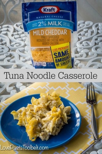Make weeknights easier with this Tuna Noodle Casserole- Love, Pasta and a Tool Belt | dinner | easy dinner ideas | recipes | pasta | noodles | #NaturallyCheesy #ad
