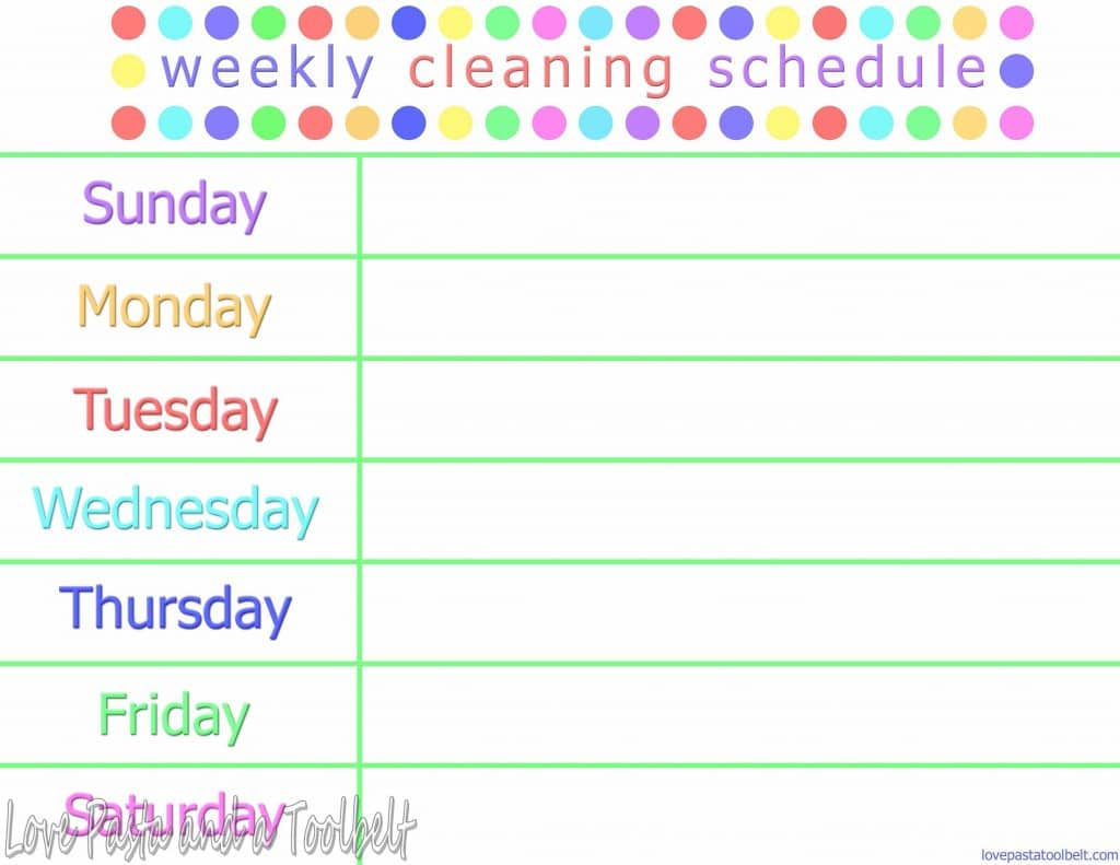 Weekly Cleaning Schedule with free printable- Love, Pasta and a Tool Belt | free printable | cleaning | schedule | cleaning printable | 